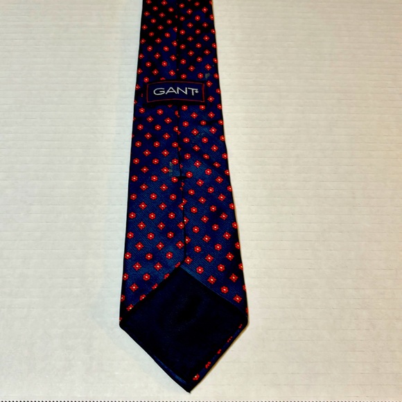 Gant 100% Silk Tie Navy Blue Red Floral Patterns - Picture 2 of 6